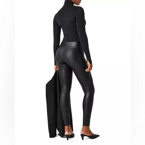 SPANX Moto Faux Leather Leggings, Black, Women’s Small - Picture 2 of 7
